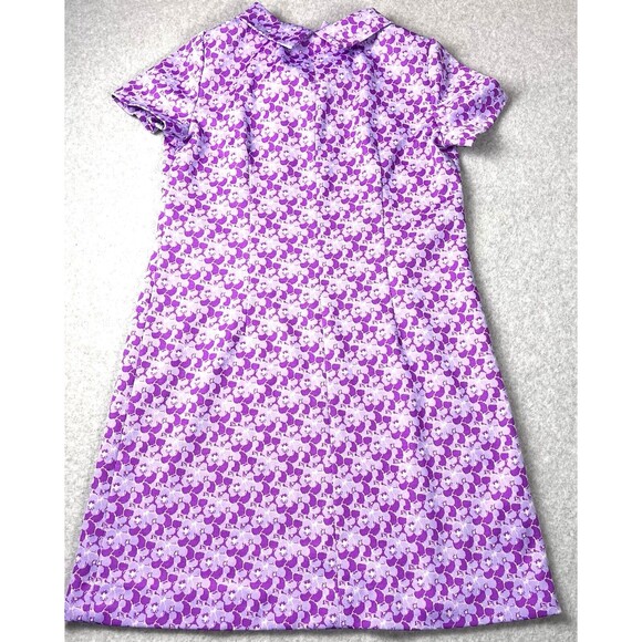 Vintage Dress Womens Large Purple Floral Bow Tie Neck Sheath Stretch Preppy 90s - Picture 3 of 10